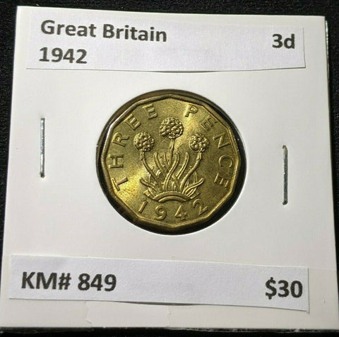Great Britain 1942 Threepence 3d KM# 849 #991
