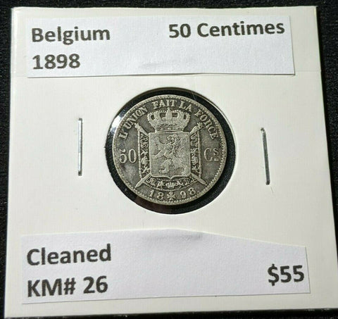 Belgium 1898 50 Centimes KM# 26 Cleaned #558