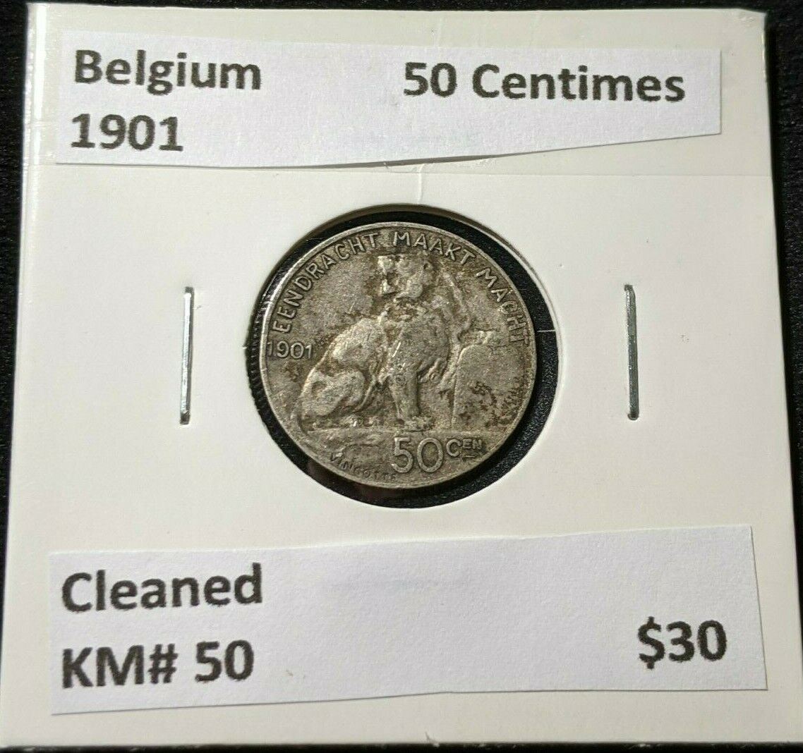 Belgium 1901 50 Centimes KM# 50 Cleaned #561