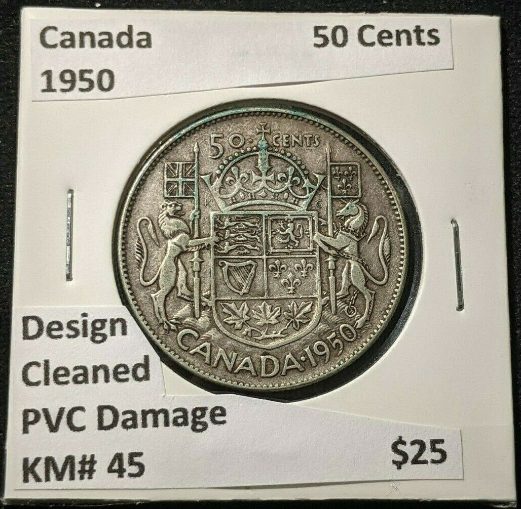 Canada 1950 50 Cents Design KM# 45 Cleaned PVC Damage #1104