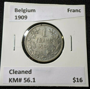 Belgium 1909 Franc KM# 56.1 Cleaned #508