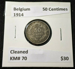 Belgium 1914 50 Centimes KM# 70 Cleaned #564