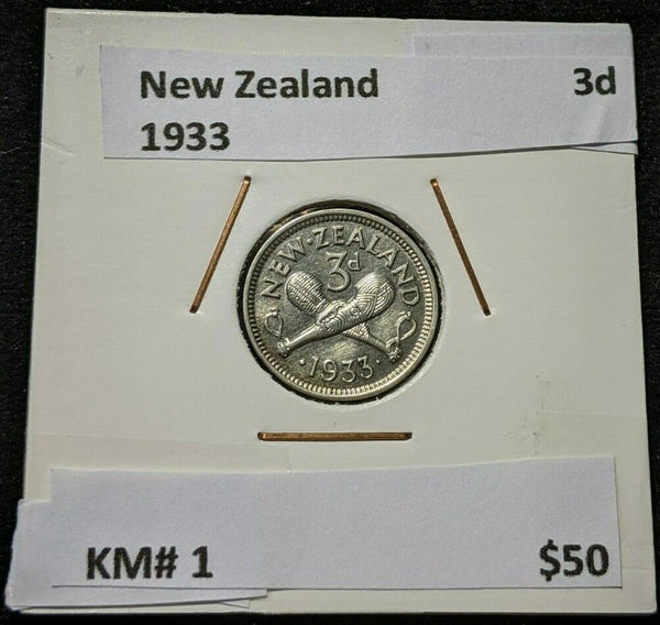 New Zealand 1933 3 Pence Threepence 3d KM# 1 #120