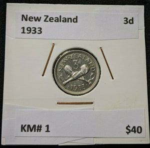 New Zealand 1933 3 Pence Threepence 3d KM# 1 #129