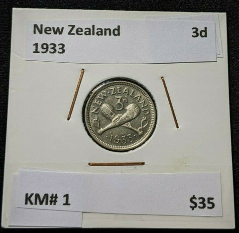 New Zealand 1933 3 Pence Threepence 3d KM# 1 #131