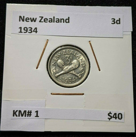 New Zealand 1934 3 Pence Threepence 3d KM# 1 #115