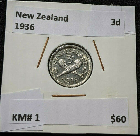 New Zealand 1936 3 Pence Threepence 3d KM# 1 #111