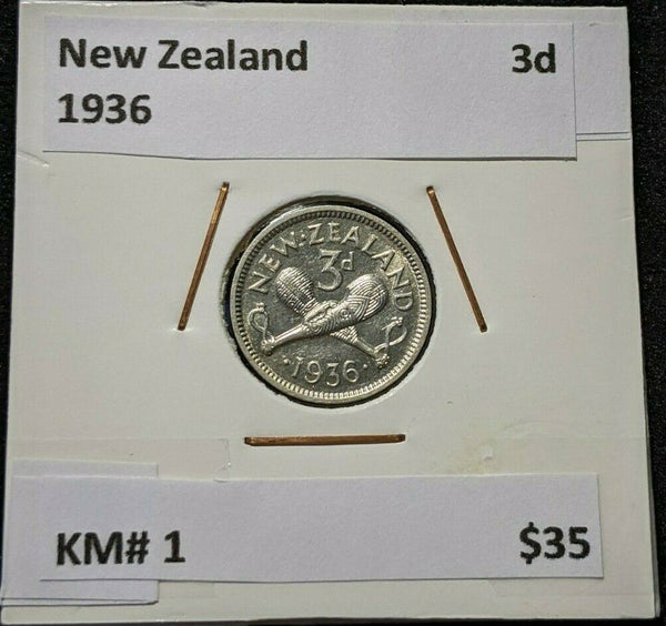 New Zealand 1936 3 Pence Threepence 3d KM# 1 #124