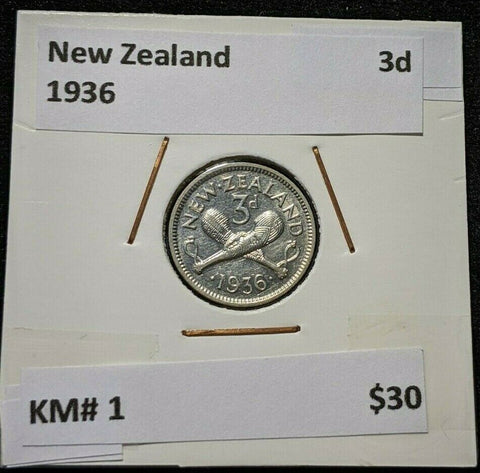 New Zealand 1936 3 Pence Threepence 3d KM# 1 #108