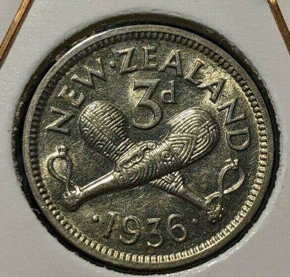 New Zealand 1936 3 Pence Threepence 3d KM# 1 Scratches #121