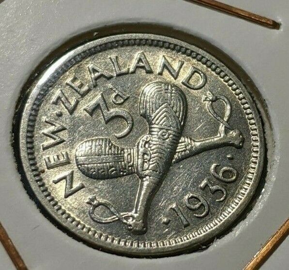 New Zealand 1936 3 Pence Threepence 3d KM# 1 Scratches #125