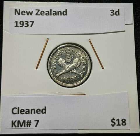 New Zealand 1937 3 Pence Threepence 3d KM# 7 Cleaned #127