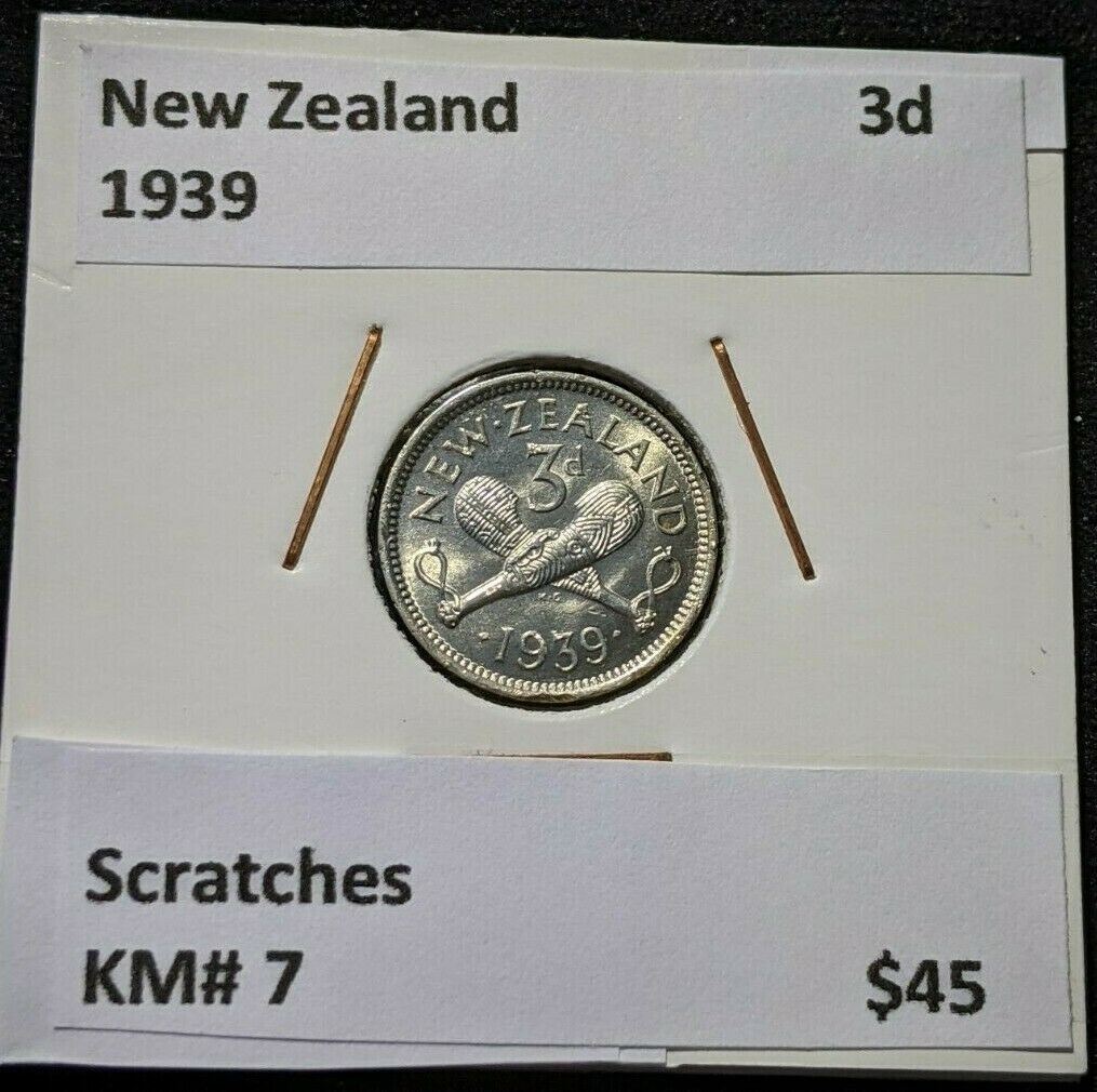 New Zealand 1939 3 Pence Threepence 3d KM# 7 Scratches #119