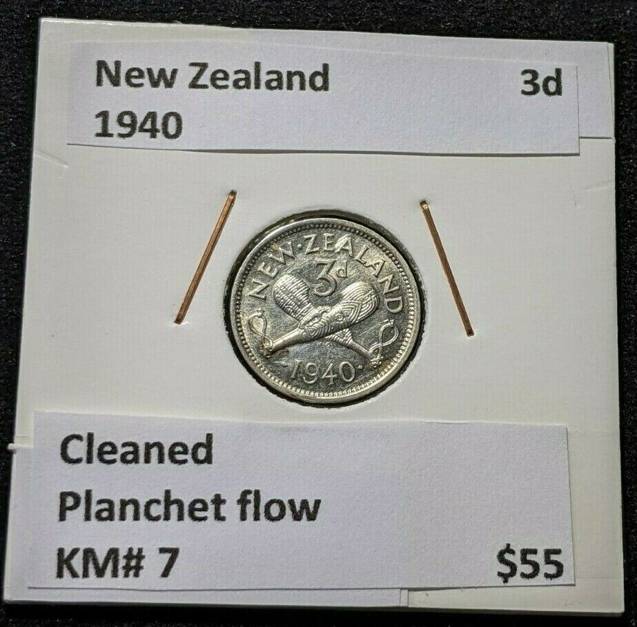 New Zealand 1940 3 Pence Threepence 3d KM# 7 Planchet flow Cleaned #113