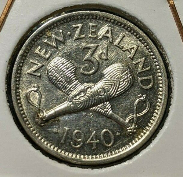 New Zealand 1940 3 Pence Threepence 3d KM# 7 Planchet flow Cleaned #113