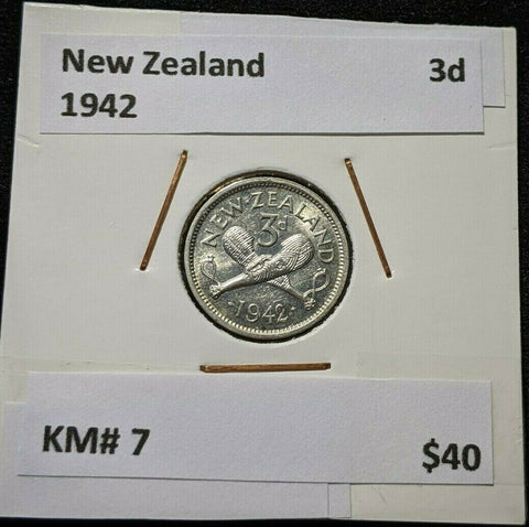 New Zealand 1942 3 Pence Threepence 3d KM# 7 #109