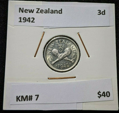 New Zealand 1942 3 Pence Threepence 3d KM# 7 #130