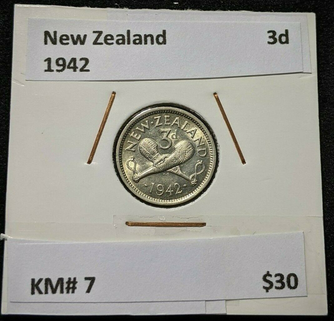 New Zealand 1942 3 Pence Threepence 3d KM# 7 #026