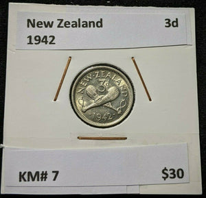 New Zealand 1942 3 Pence Threepence 3d KM# 7 #026