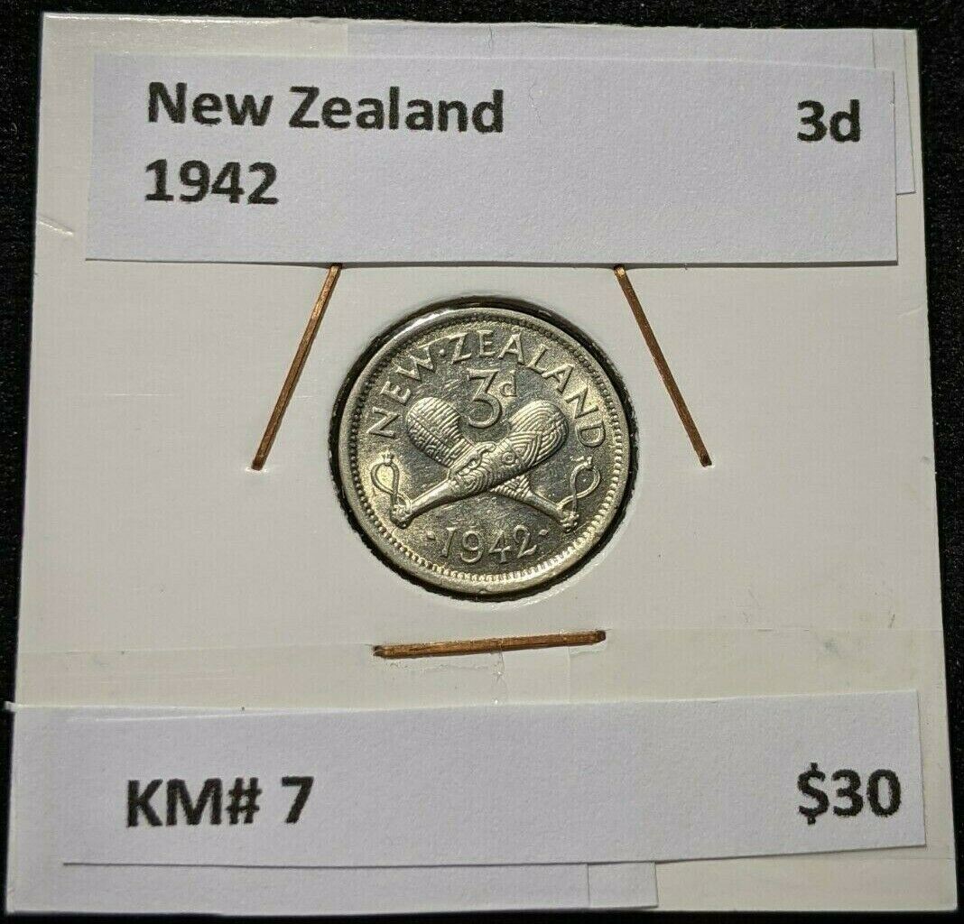 New Zealand 1942 3 Pence Threepence 3d KM# 7 #097