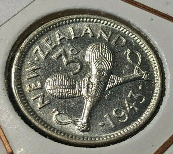 New Zealand 1943 3 Pence Threepence 3d KM# 7 #088