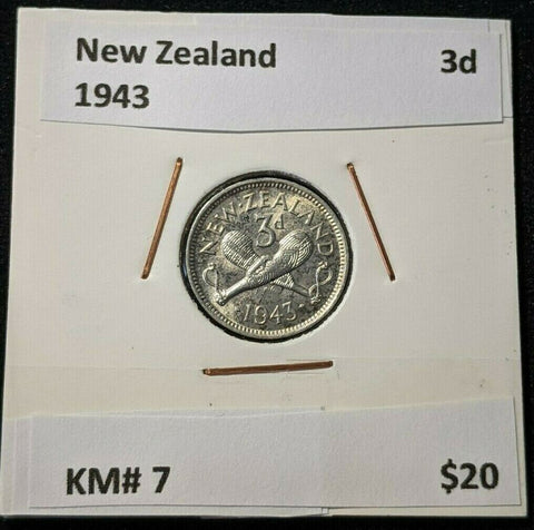 New Zealand 1943 3 Pence Threepence 3d KM# 7 #046