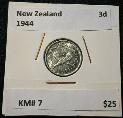 New Zealand 1944 3 Pence Threepence 3d KM# 7 #030
