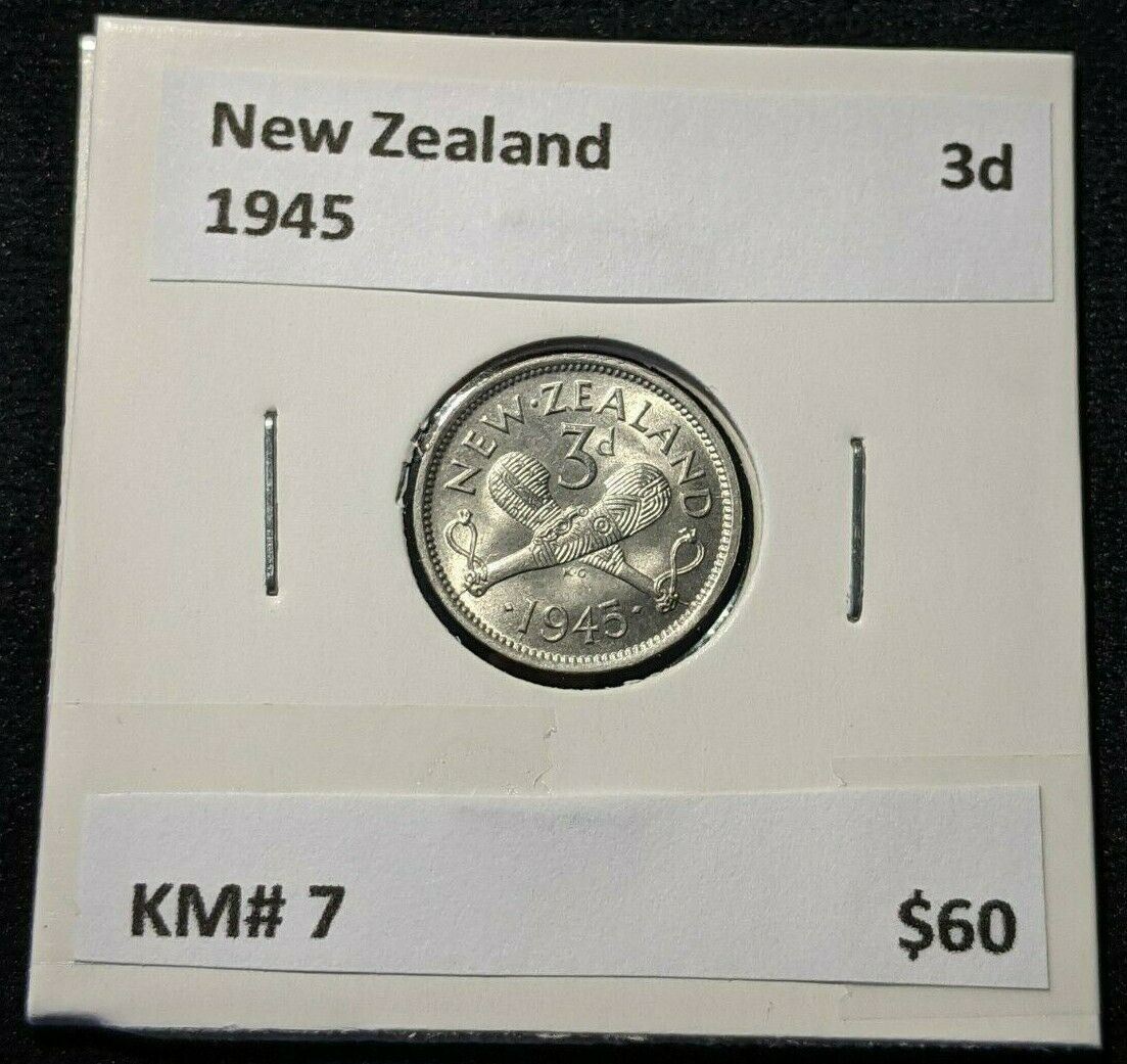 New Zealand 1945 3 Pence Threepence 3d KM# 7 #089