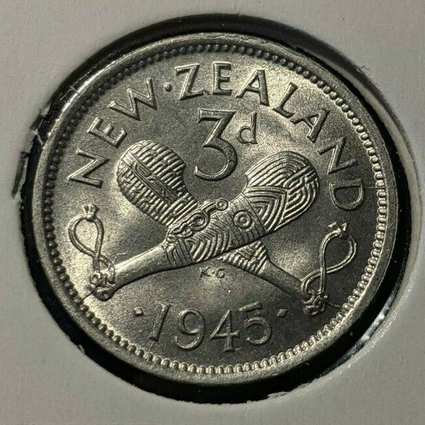 New Zealand 1945 3 Pence Threepence 3d KM# 7 #089