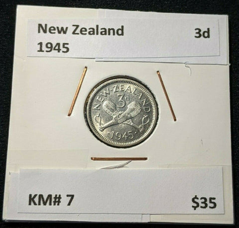 New Zealand 1945 3 Pence Threepence 3d KM# 7 #021