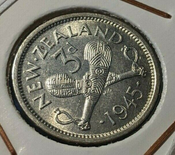 New Zealand 1945 3 Pence Threepence 3d KM# 7 #021