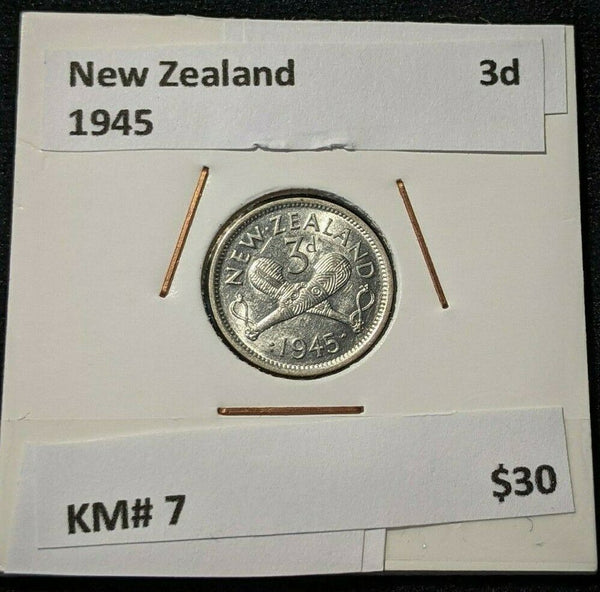 New Zealand 1945 3 Pence Threepence 3d KM# 7 #079