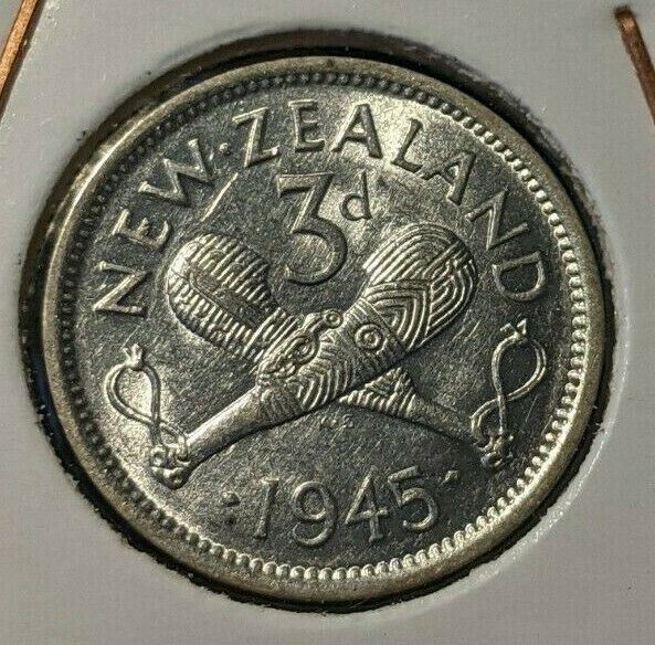 New Zealand 1945 3 Pence Threepence 3d KM# 7 #079