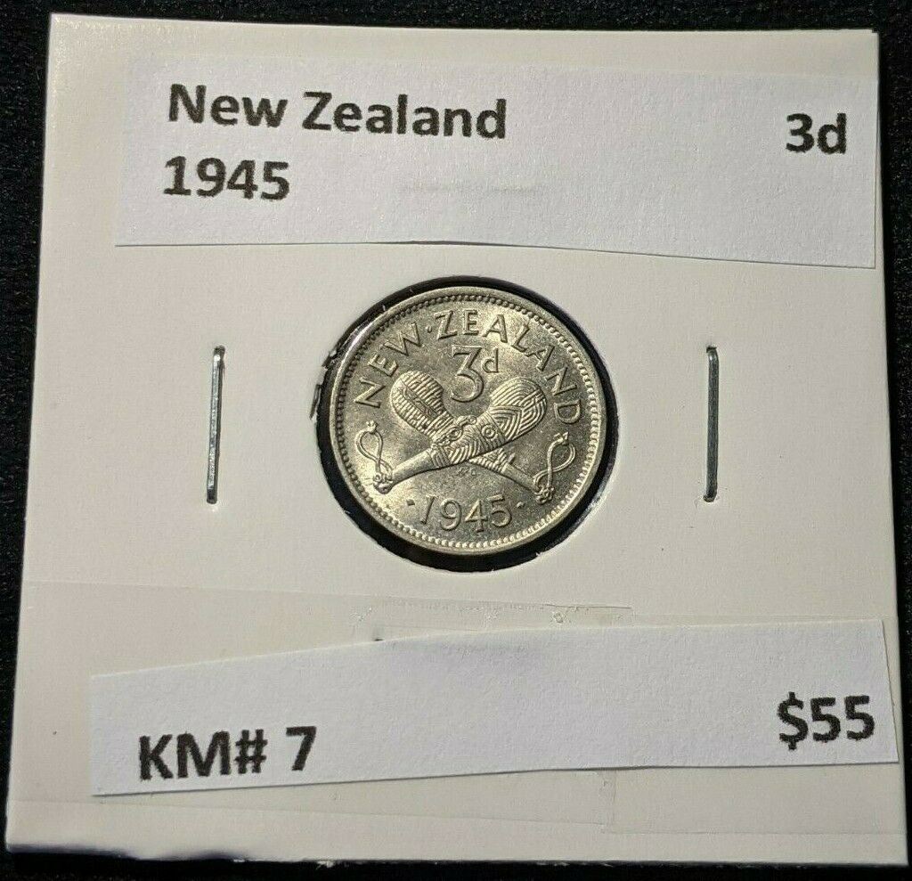 New Zealand 1945 3 Pence Threepence 3d KM# 7 #080
