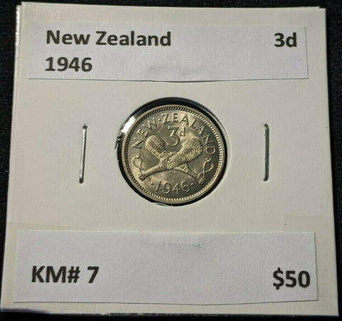 New Zealand 1946 3 Pence Threepence 3d KM# 7 #086