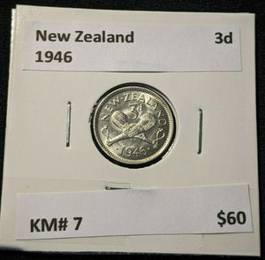 New Zealand 1946 3 Pence Threepence 3d KM# 7 #078