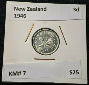 New Zealand 1946 3 Pence Threepence 3d KM# 7 #075