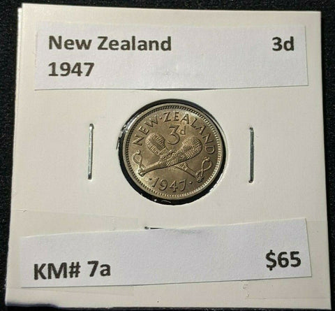 New Zealand 1947 3 Pence Threepence 3d KM# 7a #033