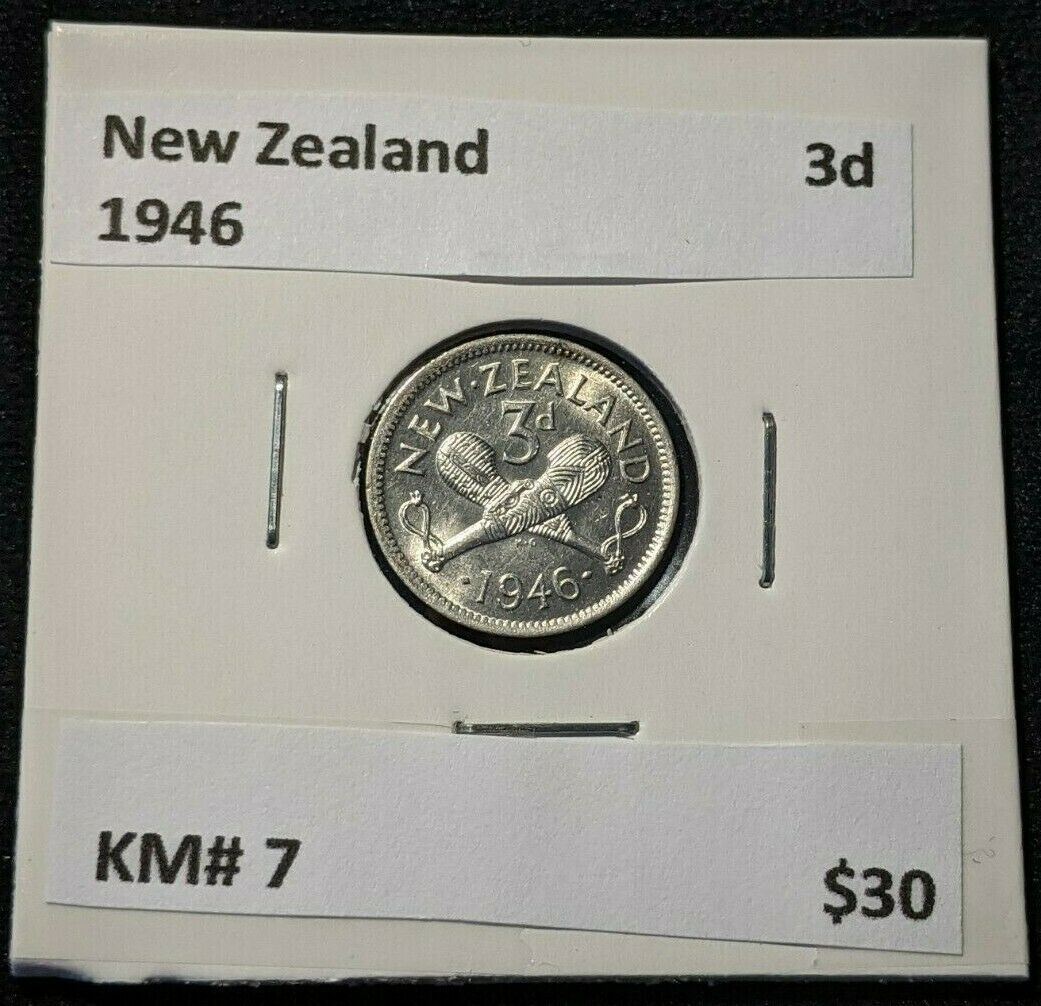 New Zealand 1946 3 Pence Threepence 3d KM# 7 #074
