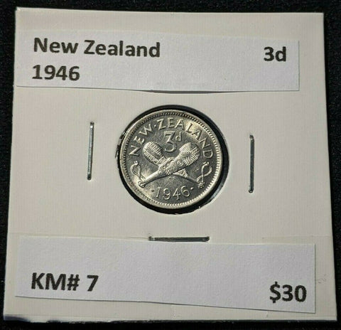 New Zealand 1946 3 Pence Threepence 3d KM# 7 #074