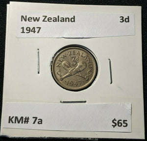 New Zealand 1947 3 Pence Threepence 3d KM# 7a #062