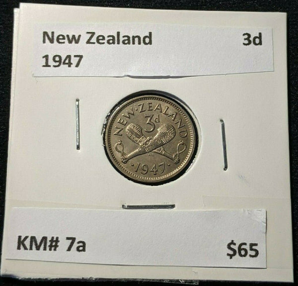 New Zealand 1947 3 Pence Threepence 3d KM# 7a #062