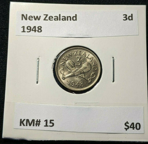 New Zealand 1948 3 Pence Threepence 3d KM# 15 #073