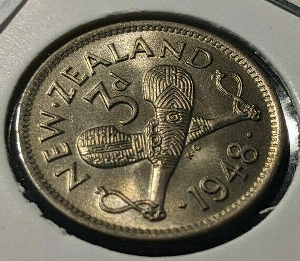 New Zealand 1948 3 Pence Threepence 3d KM# 15 #073