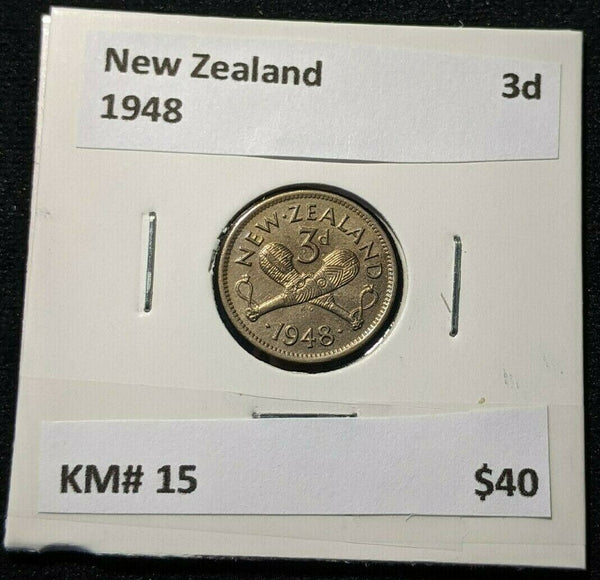New Zealand 1948 3 Pence Threepence 3d KM# 15 #049