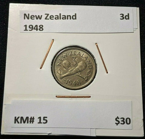 New Zealand 1948 3 Pence Threepence 3d KM# 15 #093