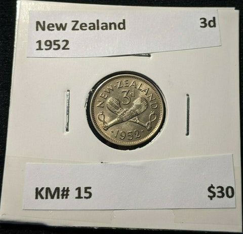 New Zealand 1952 3 Pence Threepence 3d KM# 15 #018