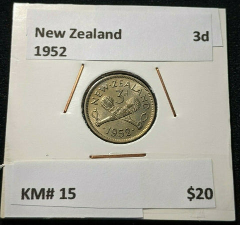 New Zealand 1952 3 Pence Threepence 3d KM# 15 #083