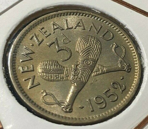 New Zealand 1952 3 Pence Threepence 3d KM# 15 #083