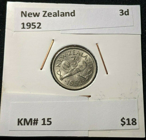 New Zealand 1952 3 Pence Threepence 3d KM# 15 #091